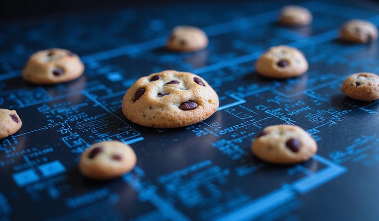 Ilustrace souborů cookie, ukazující malé balíčky dat cestující mezi prohlížečem a serverem.